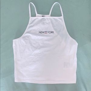 white halter graphic crop top